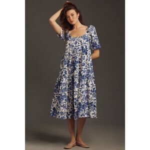 By Anthropologie Short-Sleeve Tiered Poplin Midi Dress Size 2X